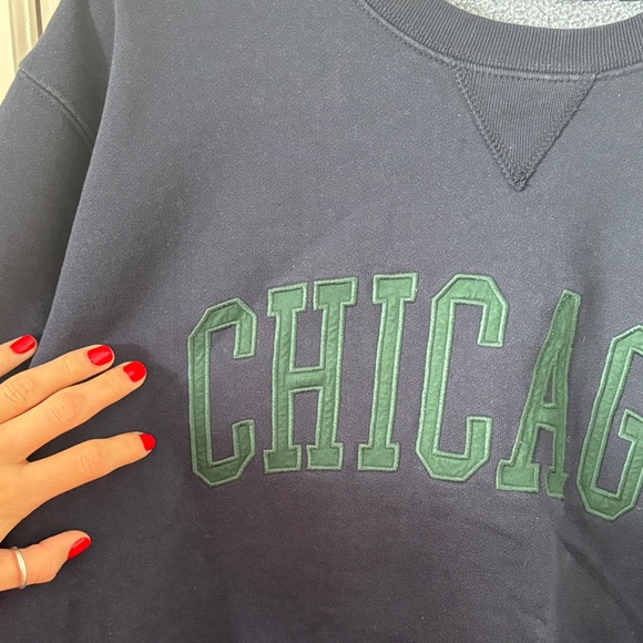 Brandy Melville Navy Sweater with Green Text - Picture 2 of 5